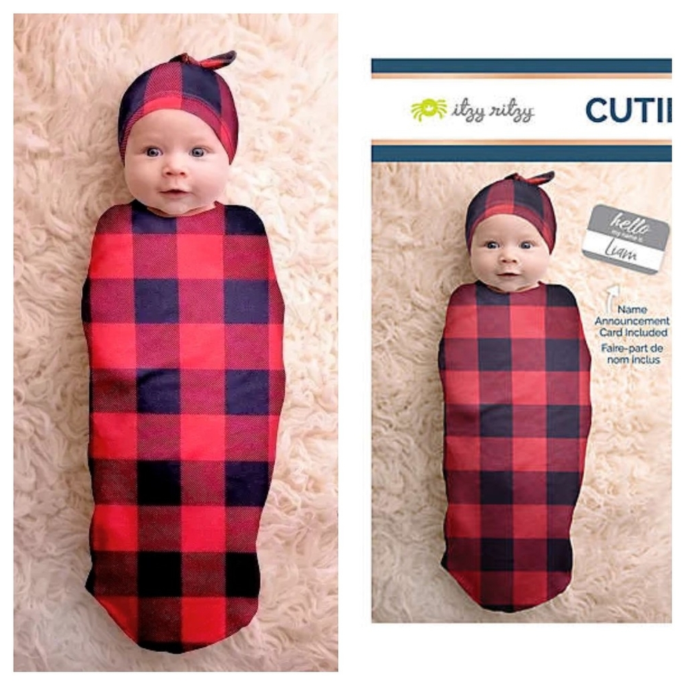 (2PCs) Itzy Ritzy Cutie Cocoon Baby Hat + Cocoon Swaddle Set 0-3M